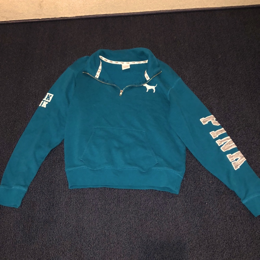 PINK Teal Quarter Zip Sweatshirt